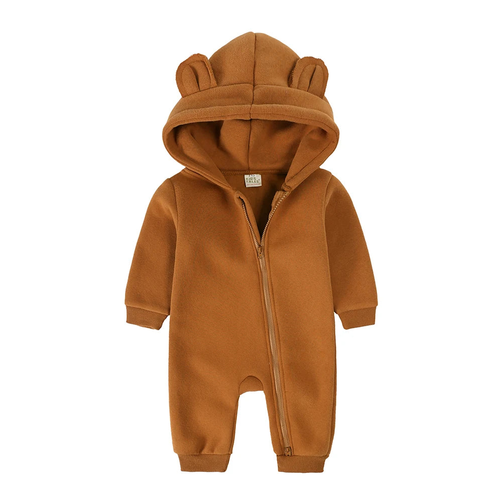 2025 Infant Baby Boys Girls Print Romper Newborn Cotton Fleece Hooded Jumpsuit Toddler Warm Cute Bodysuit Costume For 0-24M