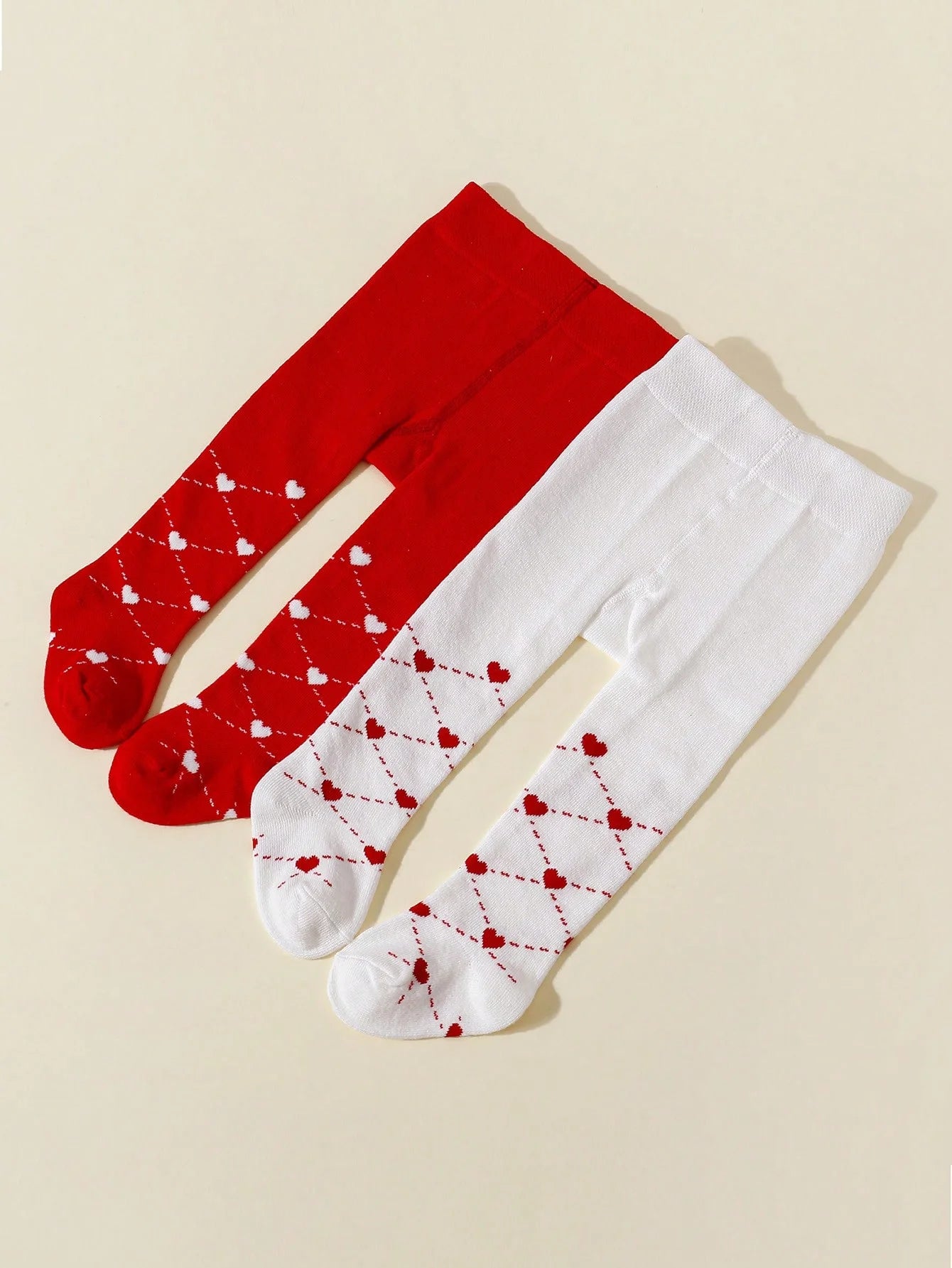 1 Pair of Baby Girls Cotton Red and White with Heart Shaped Leggings, Fashion Cute Soft Elastic Stockings for 0-12 Months Toddler