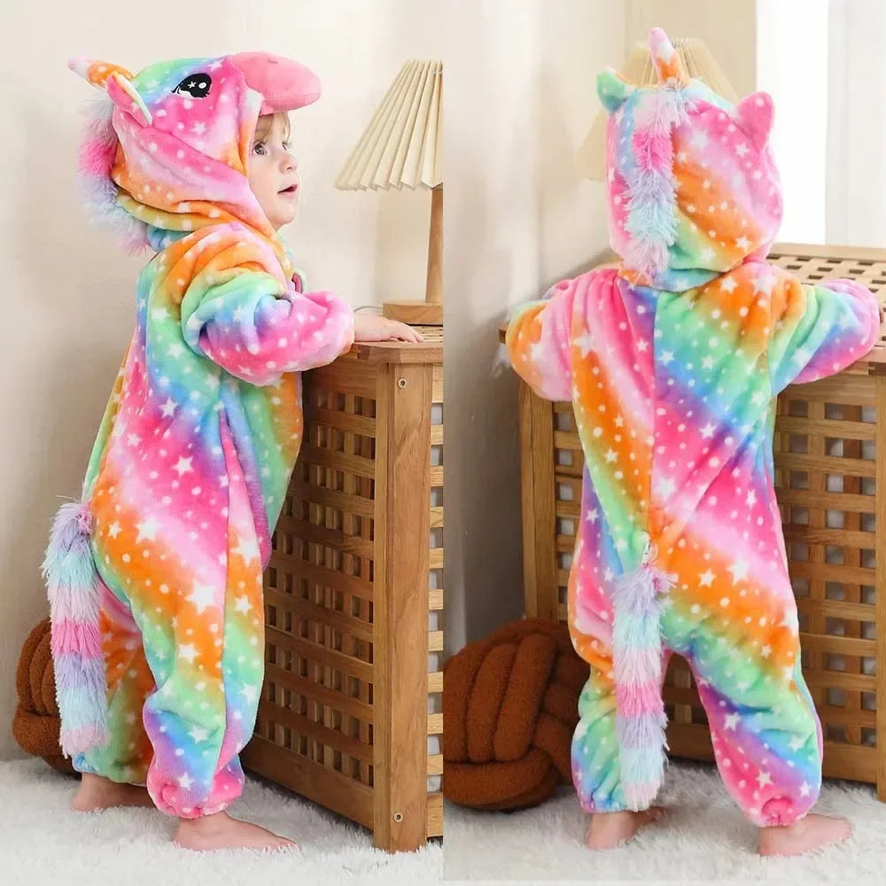 Newborn Kids Monkey Kigurumi Pajamas Winter Thick Baby Blanket Slppers Toddler Infant Clothes Hooded Animal Pyjamas Sleepwear