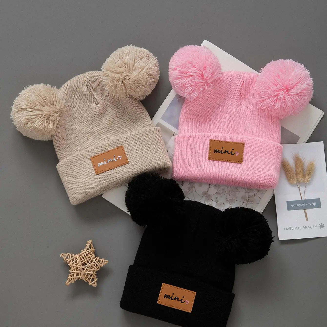 3pcs Kids Knitted Pompom Baby Hats
