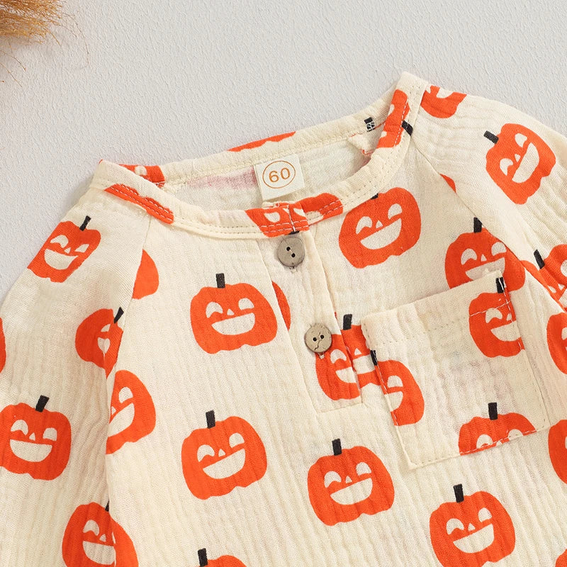 Infant Baby Girls Boys Halloween Romper Pumpkin/Bat Print Cotton Long Sleeve Newborn Baby Girls Jumpsuit Autumn Baby Clothes