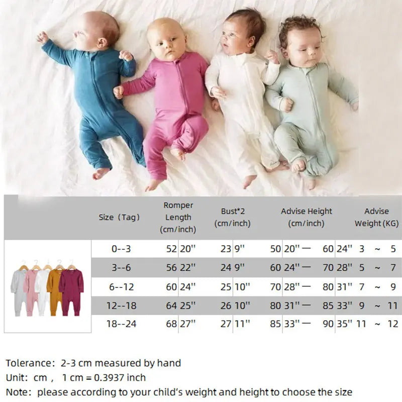 Bamboo Fiber Baby Zipper Foot Romper Baby Boy Girl Clothes Newborn Onesie Baby Jumpsuit Solid Long-Sleeve Baby Pajamas 0-24Month