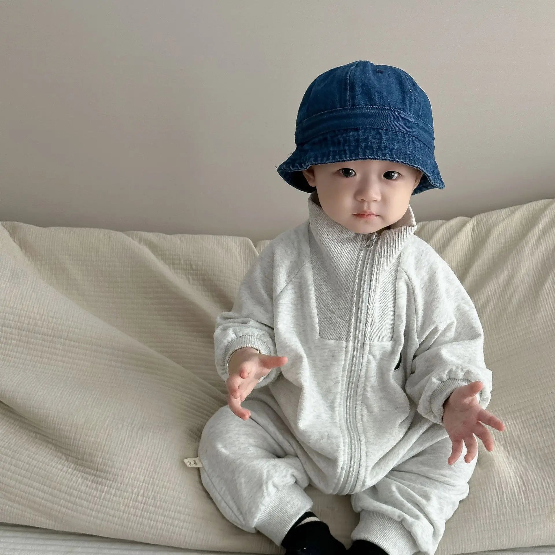 Cotton Lapel Zipper Onesie