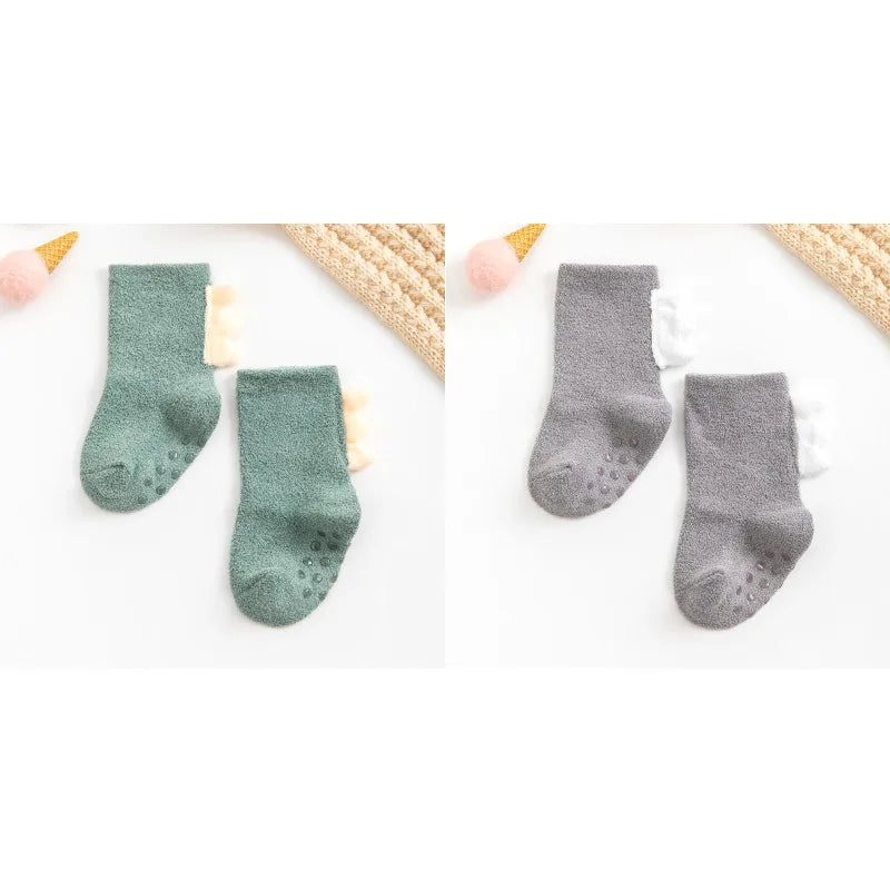 2Pairs Lovely Cute Cartoon Dinosaur Kids Baby Socks Girl Boy Non-slip Floor Socks Animal Infant Soft Cotton Thick Warm Leg Socks