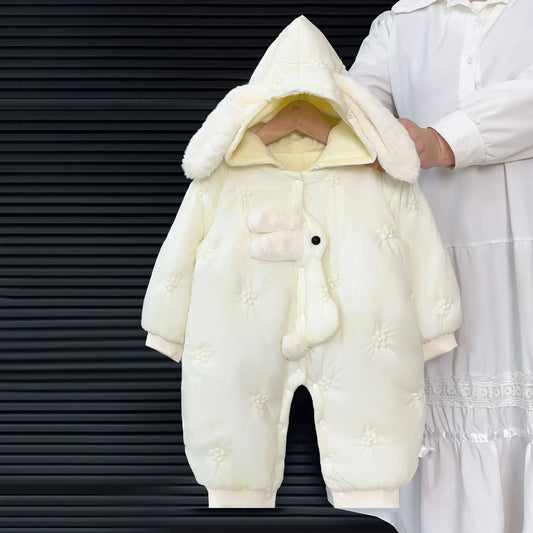 0-2Y Super Cute Rabbit Ears Infant Outerwear Winter Baby Girl Romper Quilted Thickened Jumpsuit