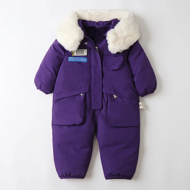 Kids Padded Cotton Bodysuit Clothes 2023 New Winter Baby Thick Plus Velvet Warm Rompers Girls Boys Ski Suit Overalls 1-5 Years