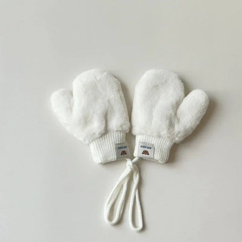 1-4Y Baby Cartoon Bear Label Mittens Winter Warm Kids Girls Gloves Soft Fur Children Toddler Thick Child Fleece Cartoon Mittens